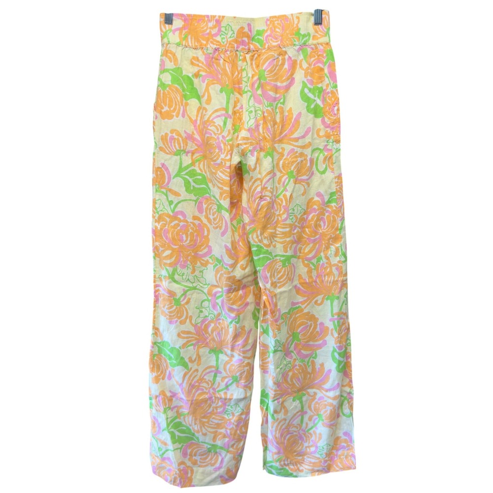 Lilly Pulitzer Gia Printed Linen Pants Yellow Floral Wide Leg Small NWT - Picture 2 of 10